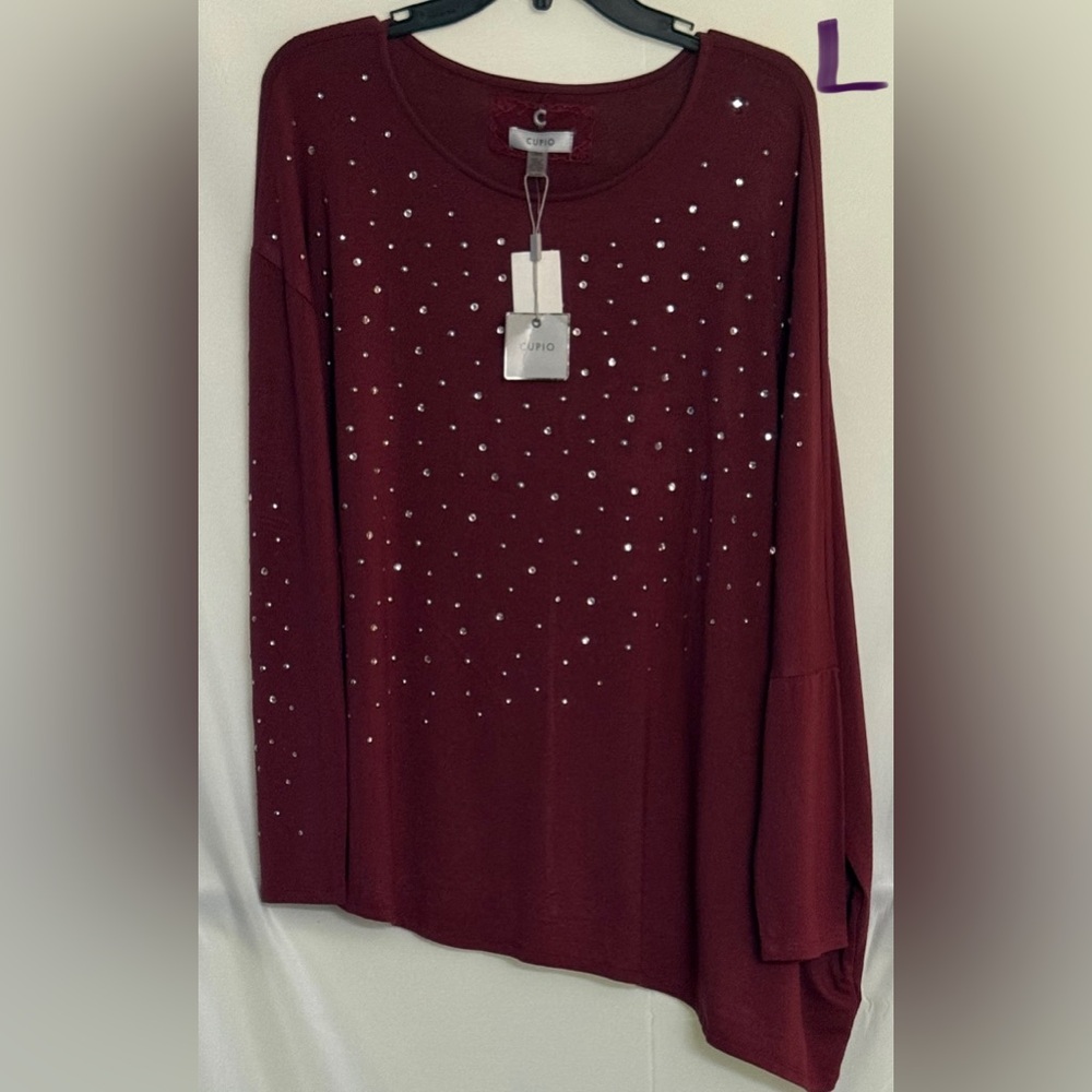 Cupio Burgundy Asymmetrical Top with Silver Accents